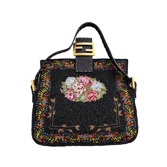 Fendi cross stitch floral beaded embroidered baguette - Picture 3 of 6